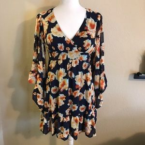 Betsy Johnson Bell Sleeve Chiffon Floral Dress